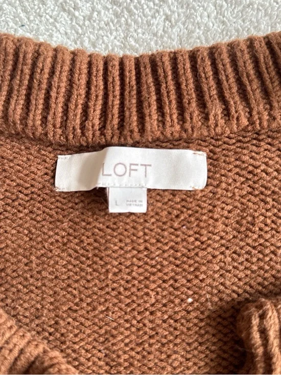 LOFT Chestnut Brown Button-Front Knit Cardigan - Picture 2 of 2